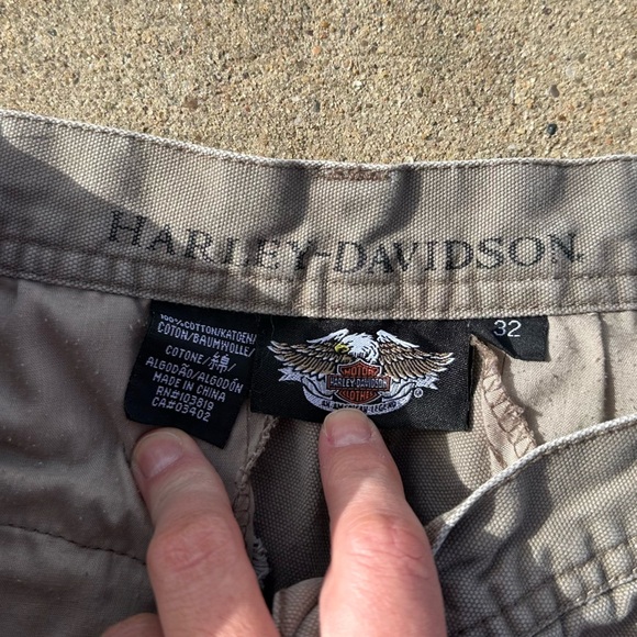 Harley Davidson Y2K Men’s Riding Khaki Motorcycle Cargo Shorts Size 32 - Picture 3 of 10
